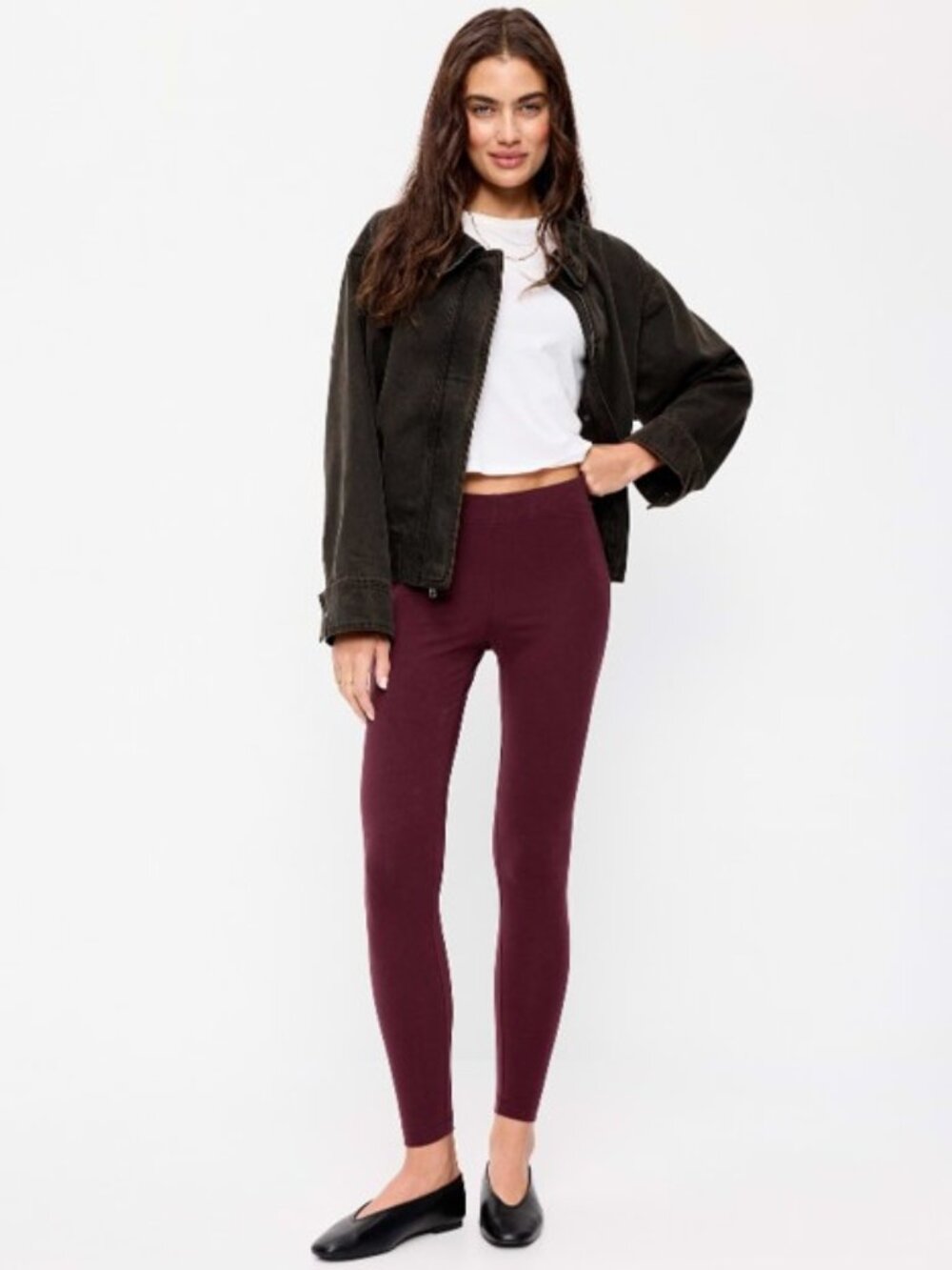Old Navy High-Waisted Jersey Fashion Layering Leggings-Raisin Berry